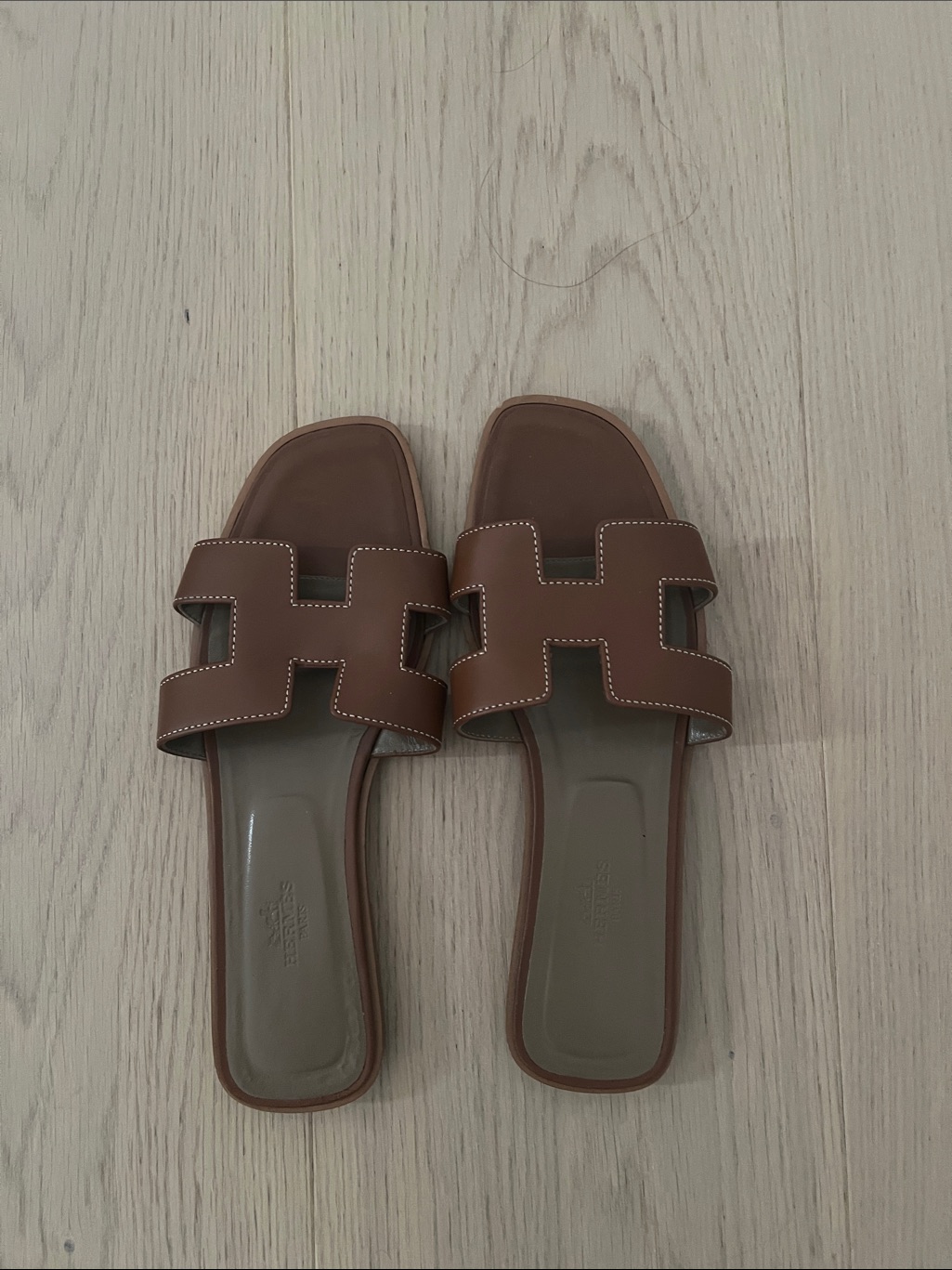 Hermes Brown H-Strap Leather Slide Sandals